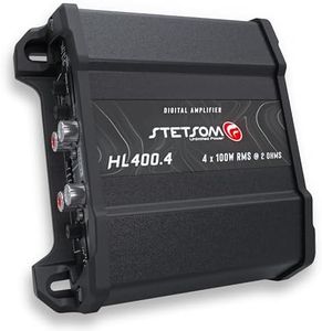 Stetsom HL 400x4 2 Ohms - Compact Digital 4 Channel Amplifier, 400W RMS 400x4, Full Range, High Input, Bass Boost Gain + 14db (Variable Adjustment 30-75hz), Multichannel, Digital Sound, Crossover