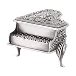 Lwuey Piano Gift Box, Piano Music Box Jewelry Box Shaped Storage Organizer Rose Flower Carved Zinc Alloy Case Ring Earrings Necklace Soft Inner Surface for Girl Women Wedding Birthday Home Decorations