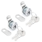 Qjaiune 2 Pack Cabinet Cam Lock with 5/8 Inch Cylinder, Offset & Straight Cam Thumb Locks, Tool Box Lock Replacement RV Locks for Storage Door File Drawer Dresser Mailbox, Nickel Finish