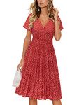 VOTEPRETTY Women's Short Sleeve V Neck Wrap Summer Dress Midi Casual Floral Sundress with Pockets(Floral13,L)