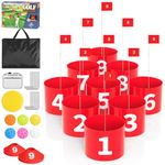 Golf Game Set with 9 Buckets, Golf Backyard Bucket Set with Markers Balls Frisbee Scoreboard,Outdoor Golf Course Game 9 Holes Backyard Golf Game for Adult Kids