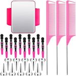 Magnetic Wrist Sewing Pincushion Set with Stainless Steel Rat Tail Combs, Hair Parting & Sectioning Rings, and Clips (Pink)