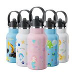 Exllena 350ml Toddler Water Bottle Stainless Steel BPA Free - 100% Leakproof - Kids Insulated Water Bottle with Straw and Handle Lid - Easy to Use for Girls Boys (Mermaid)