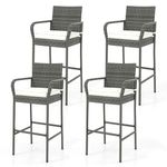 HAPPYGRILL 4 Pack Outdoor Bar Chairs Set, All Weather PE Rattan Bar Stools with Armrests & Seat Cushions, Patio PE Wicker Bar Chairs with 30 Inch Seat Height & 400 LBS Load Capacity for Porch Backyard