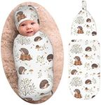 Hedgehog Baby Stuff Mushroom Newborn Swaddle Blanket with Beanie Set, Soft and Stretchy Baby Blanket Swaddle Sleep Sack for Boy and Girl Gift