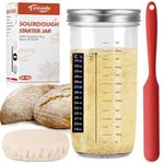 Tyniaide Sourdough Starter Jar Kit, 650ml Sourdough Starter Jar with Thermometer, Silicone Scraper, Cloth Cover and Aluminum Lid. Reusable Sour Dough Starter Jar