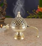 DSH Home Purifying Brass Dhuna Loban Burner Dhooni Dhoop Dani Dhuni Brass Table Dhoop Dani Incense Burner for Loban (Small)