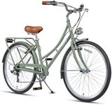 AVASTA Hybrid Bike for Women Female Lightweight Step Through 26 inch Hi-Ten Steel Frame City Commuter Comfort Lady Bicycle, 6-Speed, Color Green with Black Tires
