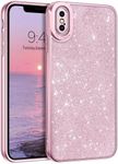 VENINGO iPhone X Case, iPhone Xs Case, Slim Glitter Bling Sparkly Women Girls Girly Soft Shockproof Protective Cute Phone Cases Cover for iPhone X/XS 5.8 inch,Pink