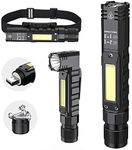 Portable Flashlight, 800 Lumens USB Rechargeable Tactical Flashlight, 90 Degree Rotate, Magnet Tail, Flashlight IPX4 Waterproof Led Flashlight 5 Modes, COB Work Light for Camping, Outdoor, Reading