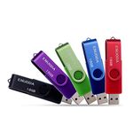 ENUODA 16GB Memory Stick 5 Pack USB 2.0 Flash Drive Swivel Design Pen Drive USB Stick Thumb Drive for Data Storage (Black Purple Green Blue Red)