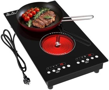 ANHANE Double Electric Cooktop 15A Plug, Portable Ceramic Electric Stove Hot Plate with 2 Burner Independent Control Countertop Burners, 9 Heating Level, Timer, Safety Lock, Auto Shutoff, Warm Keeping