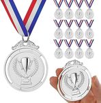 GeeRic 12PCS Silver Medals, Metal Medal with Neck Ribbons for Kids/Adults/Student/Athlete 2nd Medal Winner Medals for Competition/Sports/Party Decoration