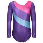 XiaoMoSha Gymnastics Leotards for Girls Long Sleeve/Sleeveless Dance Leotard Sparkle Ballet Dancewear for Kids (9-10 Years, Purple)