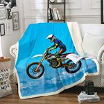 Loussiesd Motocross Rider Blanket Extreme Sports Theme Fleece Blanket for Couch Travel Sofa Adult Motorcycle Design Sherpa Blanket Motocross Illustration Plush Throw Blanket Room Decor King 79"x90"