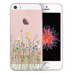 Unov Case Clear with Design TPU Soft Bumper Shock Absorption Embossed Floral Pattern Slim Protective Cover for iPhone SE iPhone 5s iPhone 5(Flower Bouquet)