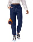 PINSPARK High Waisted Sweatpants for Women Winter Fleece Lined Joggers Pants Casual Cinch Bottom Sweat Pants Y2K Active Pants with Pockets True Navy XS