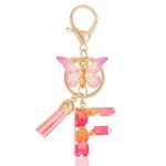 MWOOT Alphabet Initial Letter F Keychain Fashion Key Ring,Alphabet Petals Gold Foil Resin Keyring Charm with Butterfly Tassel Pendant,Pink Key Chain for Women Gift Purse Bag Handbag Decoration (F)