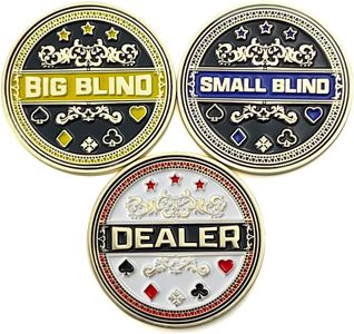 Luck Lab Set of 3 Metal Poker Buttons - Dealer Button, Big Blind and Small Blind Metal Weights (Position Markers) for Texas Hold Em - 1.75 inch