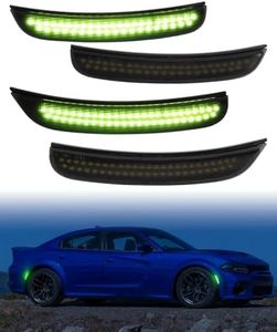 PWOBVZ Lime Green LED Side Marker Lights for Dodge Charger 2015 2016 2017 2018 2019 2020 2021 2022 2023,Smoked Lens Front Rear Bumper Reflector Lamps