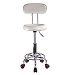 XJYMCOM Round Rolling Stool Salon Stool PU Leather Swivel Stool Massage Chair with Back and wheels Footrest Beauty Stool Adjustable Swivel Hydraulic Gas Lift Stool for Shop Office and Home (White)