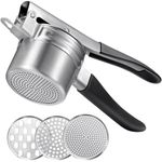 Potato Ricer, Sopito 15oz Stainless Steel Potato Masher with 3 Interchangeable Discs, Heavy Duty Food Press for Vegetable, Fruit, Silver