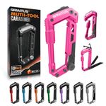 Multitool Carabiner with Pocket Knife, EDC Carabiners, Folding Serrated Knife, Can Bottle Opener, Rope Cutter, Screwdriver, Keychain Knife for Camping Hiking, Gifts for Women/Men (Pink)