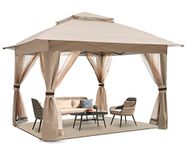 COOSHADE 13x13Ft Easy Pop Up Canopy Tent Instant Folding Shelter with Mosquito Netting Walls(Khaki)