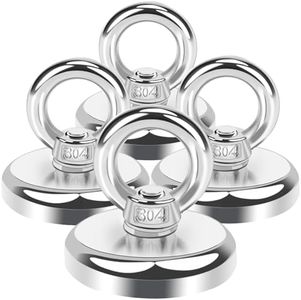 Aenienoe Aimant Puissant 45 kg Aimant de Peche Neodyme Super Puissant Gros Aimant Avec Anneaux Facile à démonter 32mm 4 pièces