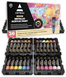 ARTEZA Metallic Acrylic Paint Set of 36 Colors, 0.74 ounce Tubes Non Toxic Artist Paints for Hobby Painters, Art Supplies for Canvas Painting