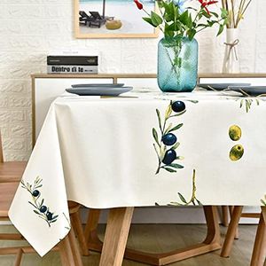 LOHASCASA Oilcloth Tablecloth Rectangular Spillproof Oilcloth Vynle Tablecloth Rustic Outdoor rv Picnic Tablecloths - Beige Olive Fruit 54 x 84 inch