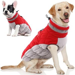 AOFITEE Dog Coat for Large Dogs Waterproof Dog Winter Jacket with Harness | Fleece Dog Winter Coat with Windproof Collar & D-Ring for Leash, Soft Dog Puffer Vest Snow Jacket for Labrador, Red 2XL