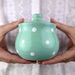 City to Cottage Ceramic Sugar Bowl with Lid, 10oz Sugar Contanier for Coffee Bar, Sugar Dispenser Bowl, Salt - Condiment Pot for Kitchen Counter, Handcrafted Turquoise Blue Polka Dot Sugar Jar