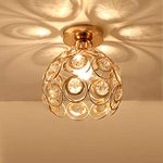 Zevnico Gold Mini Chandelier Light Fixture, Crystal Ceiling Light, Semi Flush Mount Hallway Lights, Small Metal Handmade Chandelier Lamp Covers for Hallway Foyer Entryway Closet Indoor Lighting