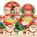 TOOELMON Christmas Party Tableware Set 16 Guests,Christmas Dinnerware Set Xmas Tableware Decor with Christmas Tablecloth,Paper Plates Napkins and Cups