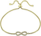 Hoops & Loops Flash Gold Tone Over Silver Cubic Zirconia Infinity Adjustable Pull String Bracelet