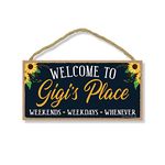 Honey Dew Gifts, Welcome to Gigi's Place, Wooden Home Decor for Grandma, Hanging Decorative Wall Sign, 10 Inch by 5 Inch, 75906