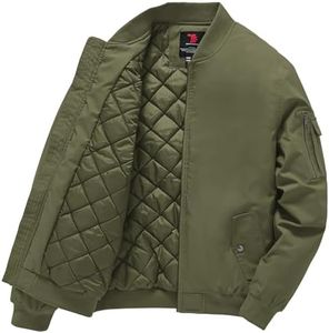 Gopune Men's Windproof Bomber Jacket Warm Water Resistant Windbreaker Winter Outwear Quilted Jackets Coats, Army Green, Medium