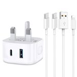 iPad and iPhone Charger Plug and Cable,Micro USB Plug Fast Charging Lightning Lead and Plug Type C Cable for Apple iPad Pro 12.9 11 Gen/Air/Mini,iPhone 16/15/14/13/12/11 Pro/Pro Max USBC Charger