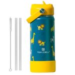 TOM & BELL Insulated Water Bottle for Kids 500ml,Double Wall Water Bottle for School, Sipper Bottle,Hot and Cold, Premium 304 Stainless Steel (Dark green, 500ml)