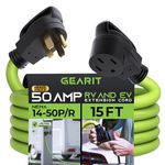 GEARit 50 Amp RV/EV Extension Cord (15 ft) 4-Prong 250-Volt, Compatible with Tesla Model 3/S/X/Y Mobile Charger, NEMA 14-50P to 14-50R 6/3+8/1 STW AWG Gauge Outdoor Waterproof Power Cable - 15 Feet