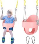 DECORLIFE Toddler Swing - High Back Full Bucket Seat for Ages 1-3, 330lb Capacity, Baby infant Swing Outdoor with Safety Design, Plastic-Coated Chains, Carabiners for Backyard, Playground, Garden-Pink