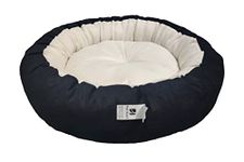 Pet Kart Dog Cat Pet Bed Ultra Soft Export Quality Polyester Velvet Dual Color Reversible Round Shape Cream Black Pet Bed-Small