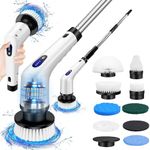 Electric Spin Scrubber, Cordless Cleaning Brush with 9 Replaceable Brush Heads，Dual Speed Power Scrubber with Adjustable Extension Handle for Bathroom, Floor, Kitchen, Car, Tile, Wall, Tub