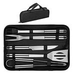 LOMESH 5 Pcs Stainless Steel Barbecue Tool Kit Set Barbecue Cooking Utensil Helping Accessories with Storage Bag - Silver Color