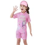 YUPPIN Girls Swimsuits Half Sleeve Rash Guard Swimwear with Matching Cap One-Piece Bathing Suits 2-11 Years