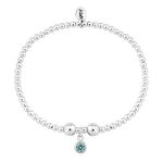 TRINK Brand Sterling Silver Beaded Birthstone Bracelet for March Aquamarine CZ