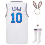 BOROLIN Mens Basketball Jersey #1 Bugs #10 Lola Space Movie Jersey 90s Hip Hop Clothing Shirt for Party (Medium, #10 Lola White)