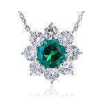 White Gold Plated Cubic Zirconia Diamond Necklace Green Simulated Emerald Pendant Necklace For Women 16'' + 2'' (JJ1002NL)