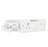 Bitcorp 6A 16A 25A Heavy Duty International Extension Board 2 Socket 2 Switch (4500W) Surge Protector with 1 Meter Long Wire Cable for Ac, Refrigerator, Washing Machine, Microwave & Large Appliances